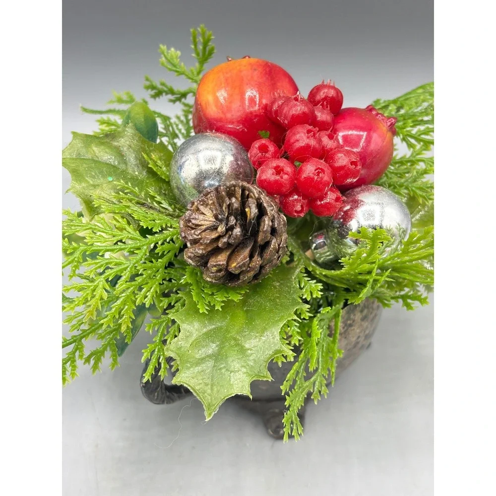Vtg Castle Silver on Copper‎ Christmas Holiday Decor Pinecone Berry